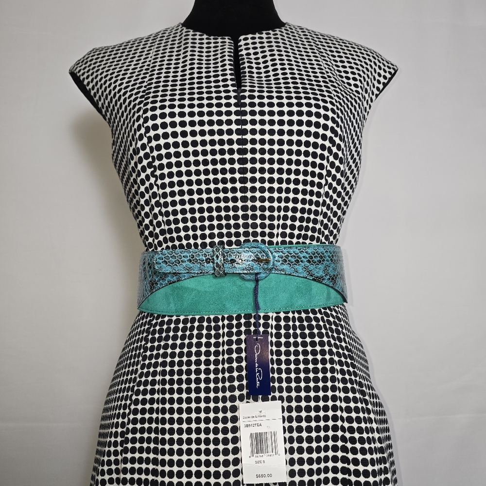Oscar de la Renta Green Statement Belt with Textured Design